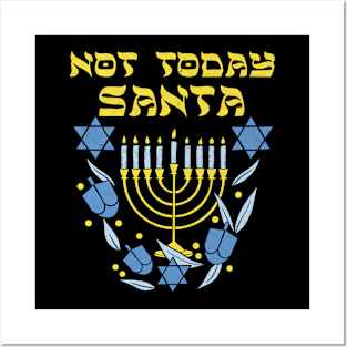 Jewish Hanukkah Menorah Not Today Santa Funny Hanukkah Posters and Art